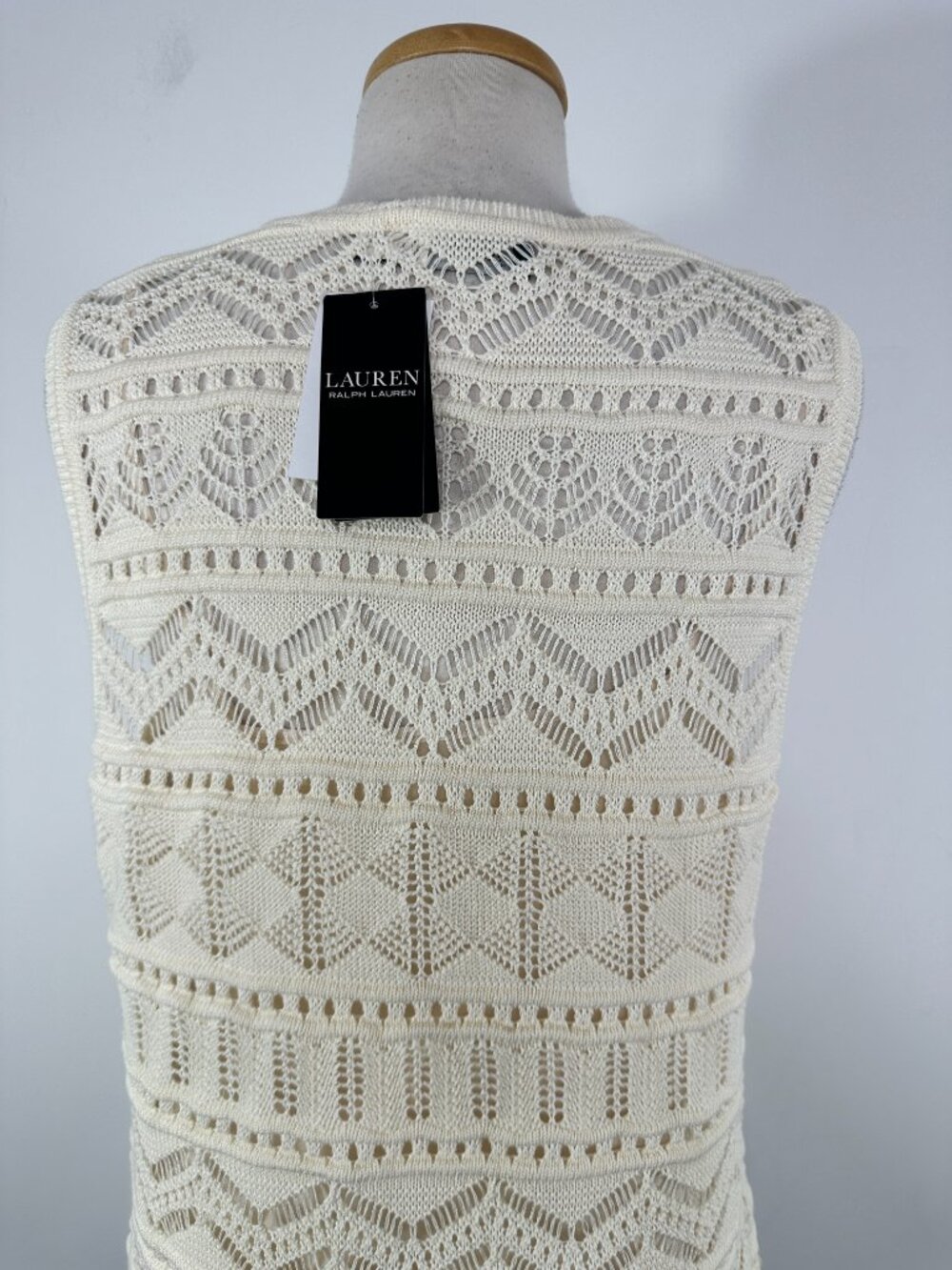 NWT Ralph Lauren Cream Black Label Sleeveless Crochet Knit Top Women's Sz XL - Picture 8 of 16